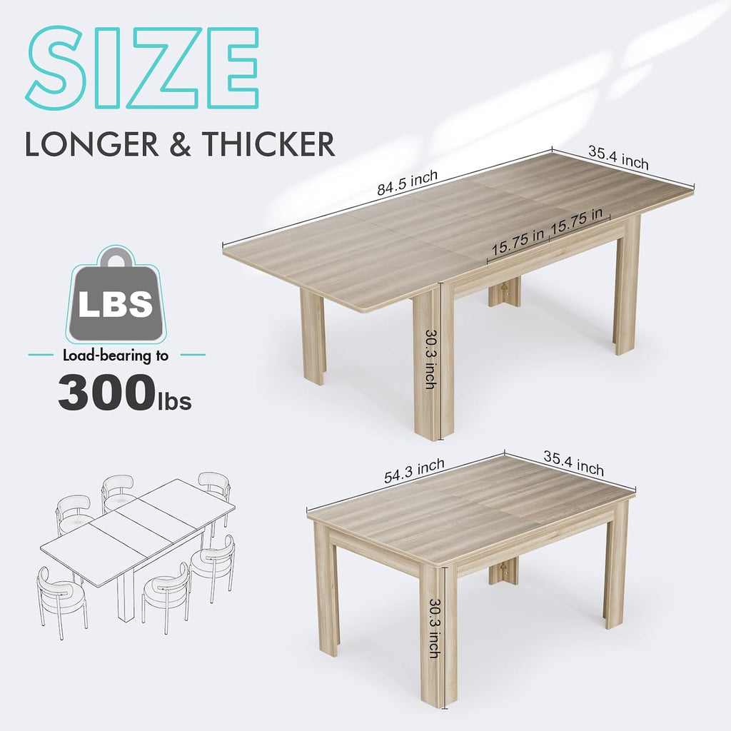 Natural Solid Wood Rectangular Extendable Dining Table
