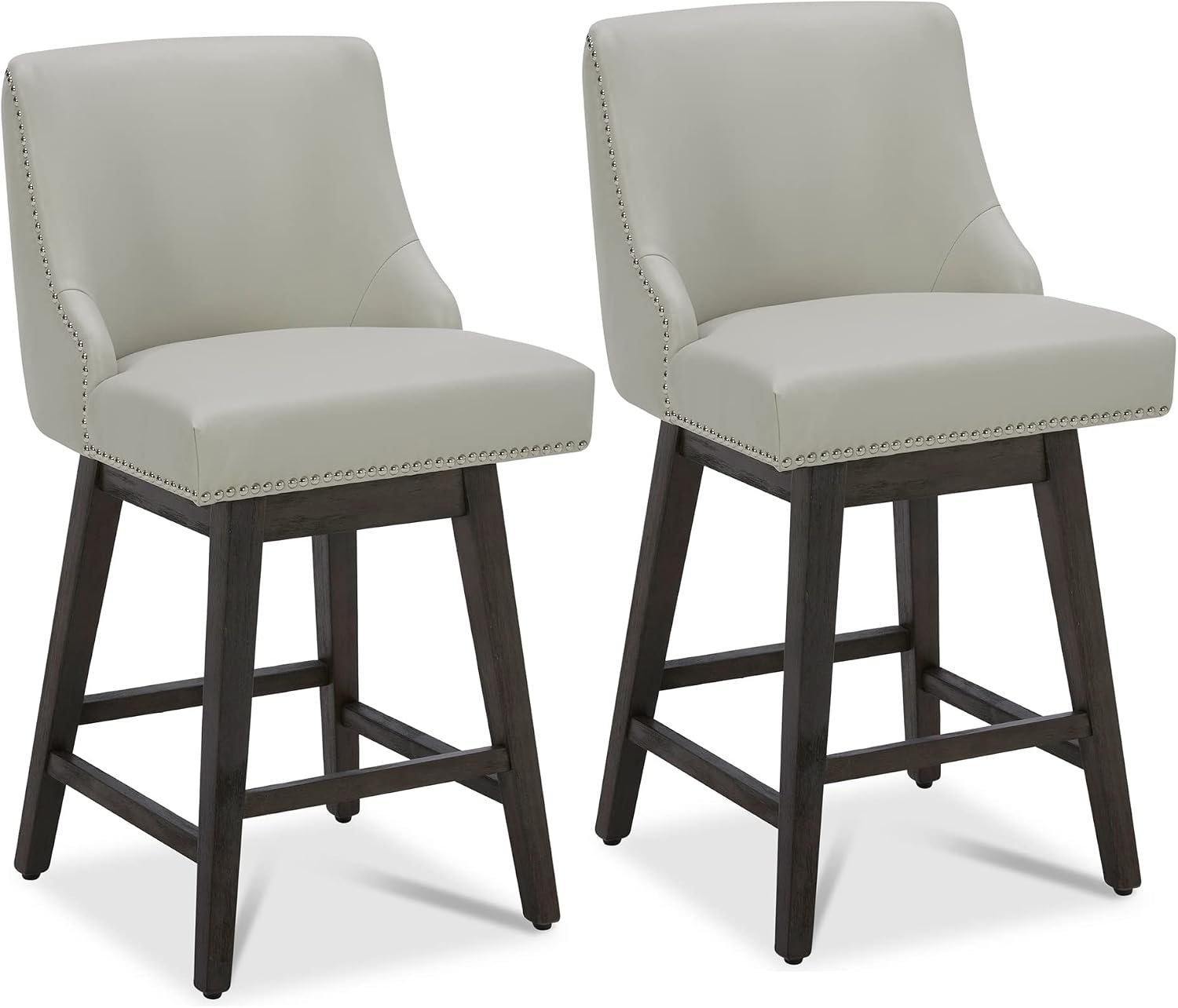 Creamy Grey Wood Leg Swivel Counter Stools Set of 2