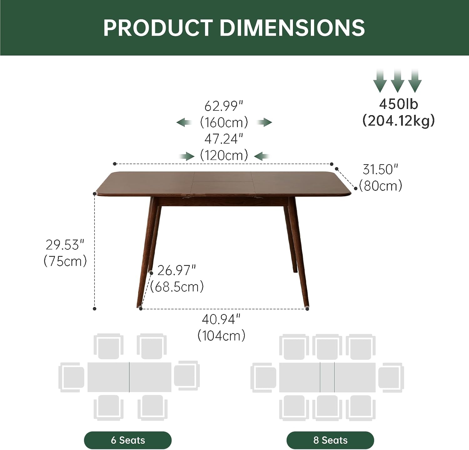 Walnut Oak Mid Century Extendable Dining Table 47-63 Inch