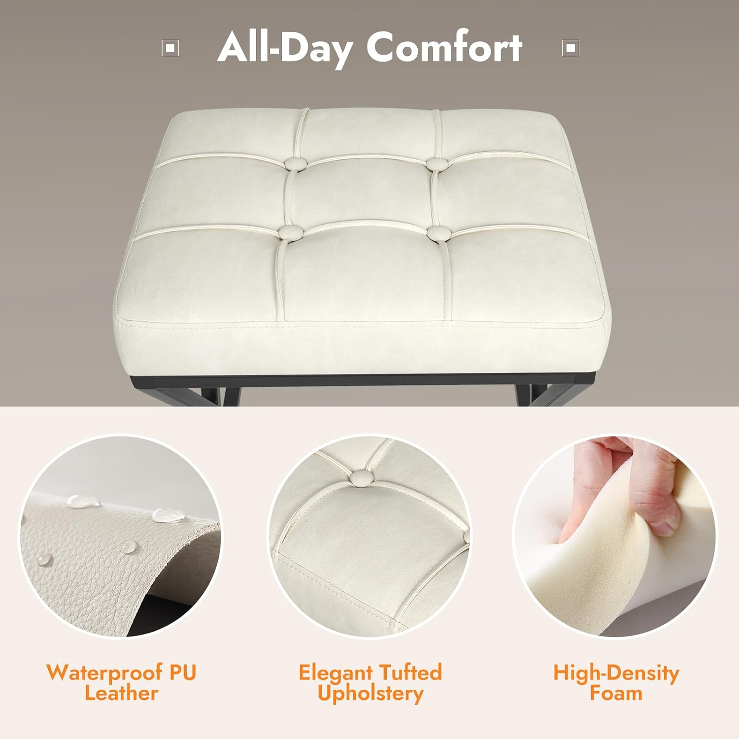 Cream White Backless Counter Stools Set of 2
