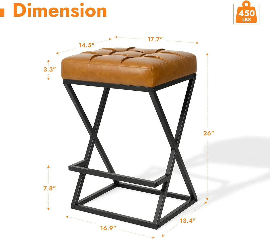 Walnut Brown Backless Counter Stools Set of 2