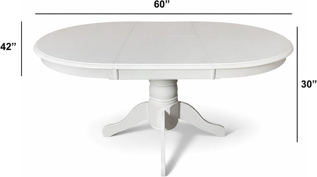 White Rubberwood Extendable Oval Dining Table 60 Inch