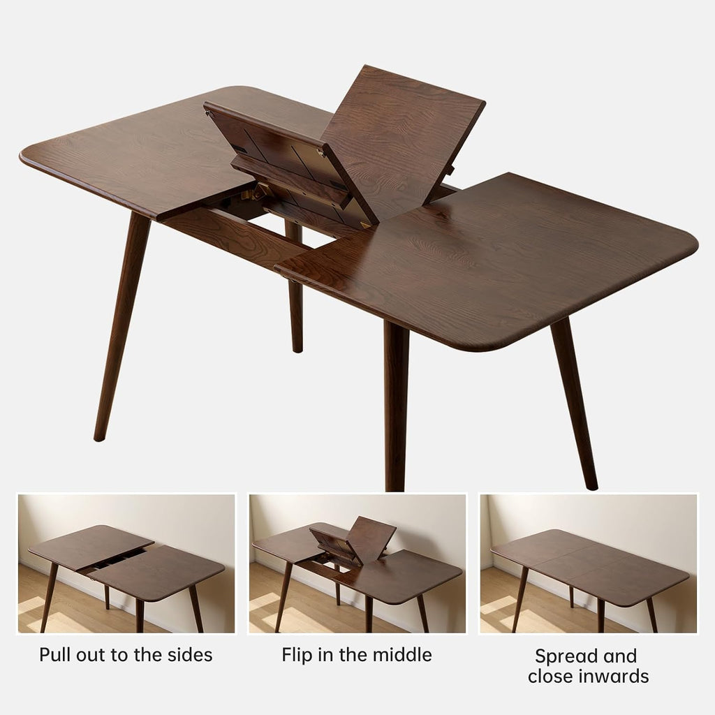 Walnut Oak Mid Century Extendable Dining Table 47-63 Inch