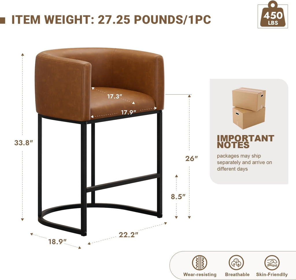 Walnut Brown Arm Barrel Counter Stools Set of 3
