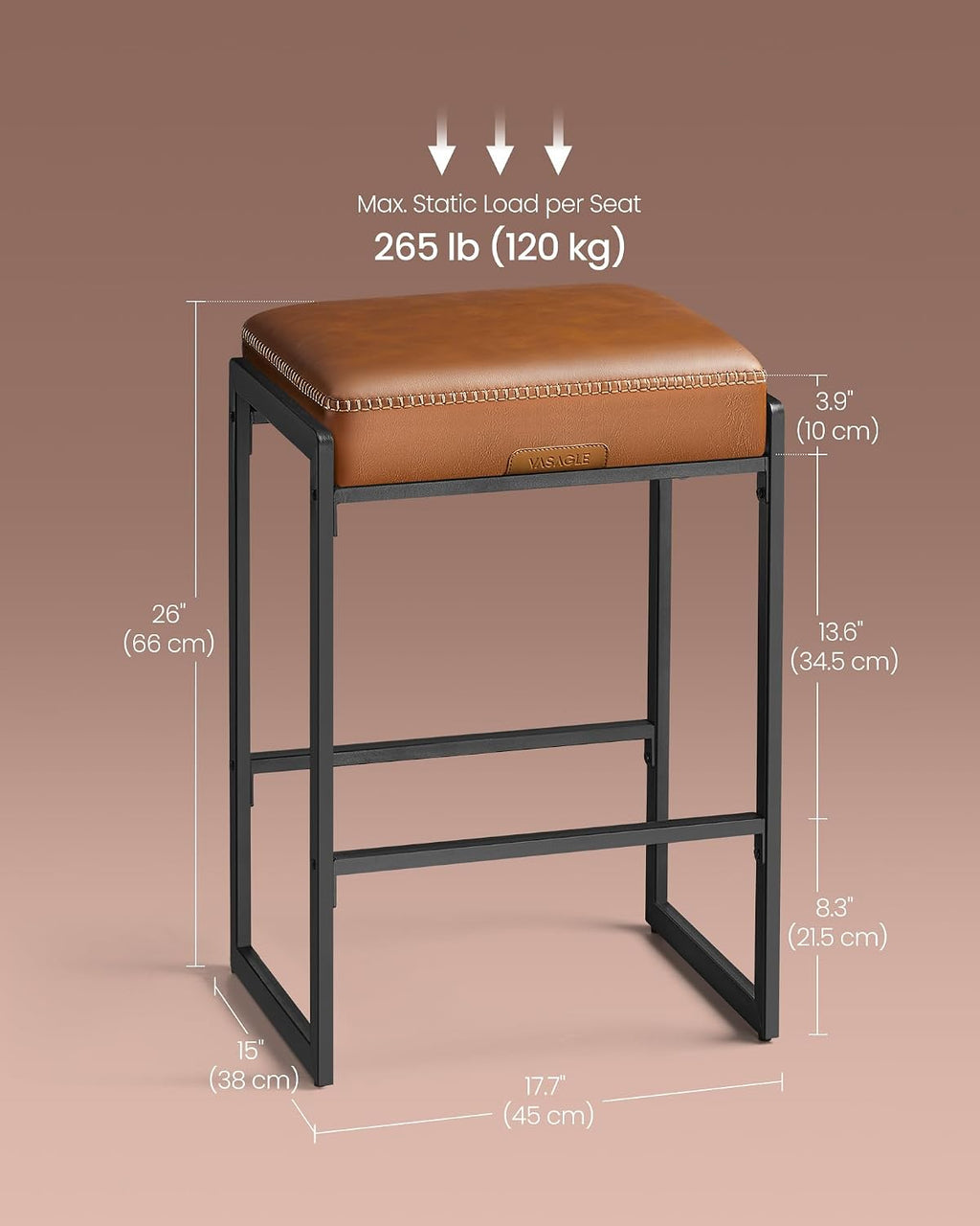 Caramel Brown Stitched Counter Stools Set of 2