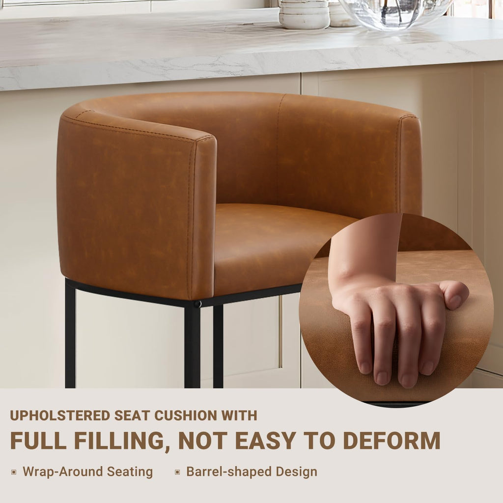 Walnut Brown Arm Barrel Counter Stools Set of 3