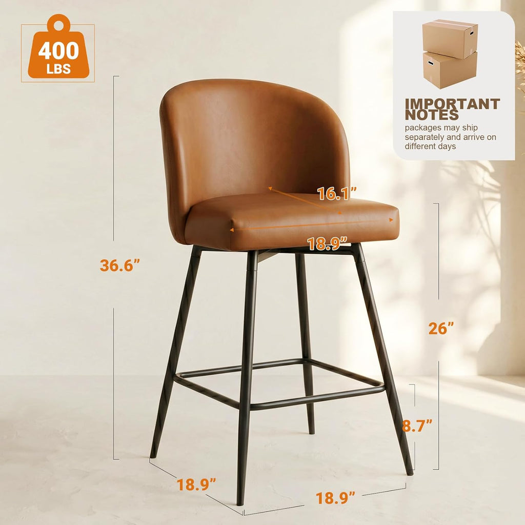 Walnut Brown Swivel Bar Stools Set of 4