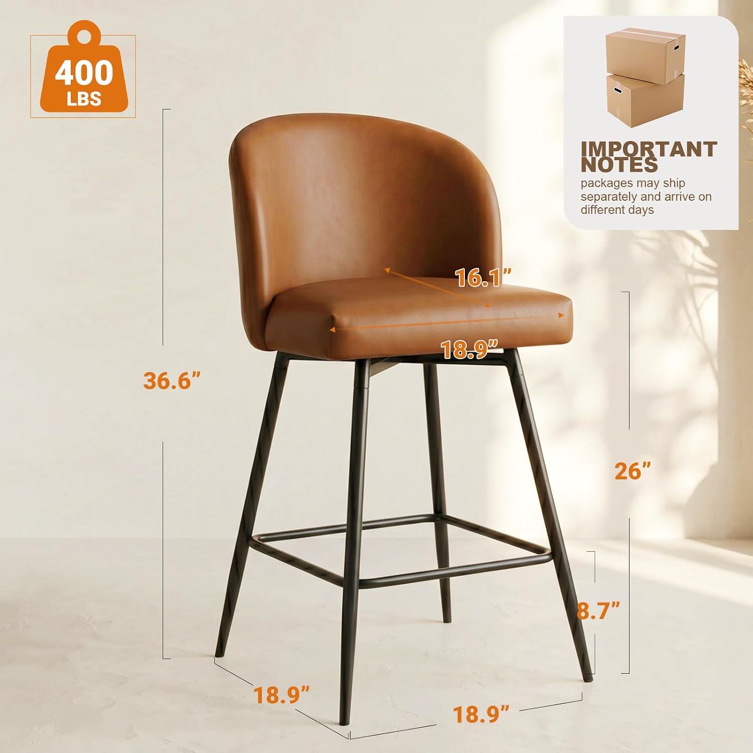 Walnut Brown Swivel Bar Stools Set of 4