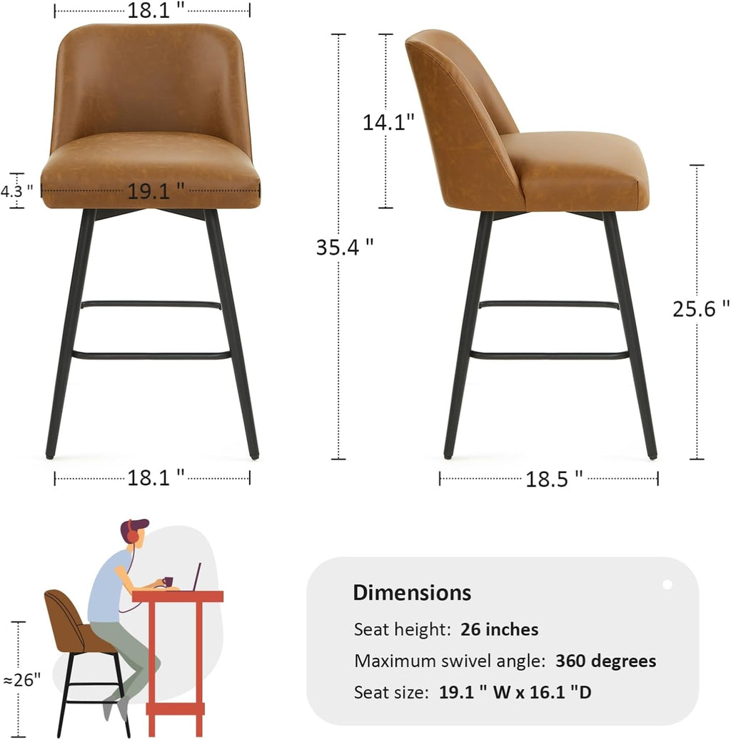 Saddle Brown High Back Swivel Counter Stools Set of 2