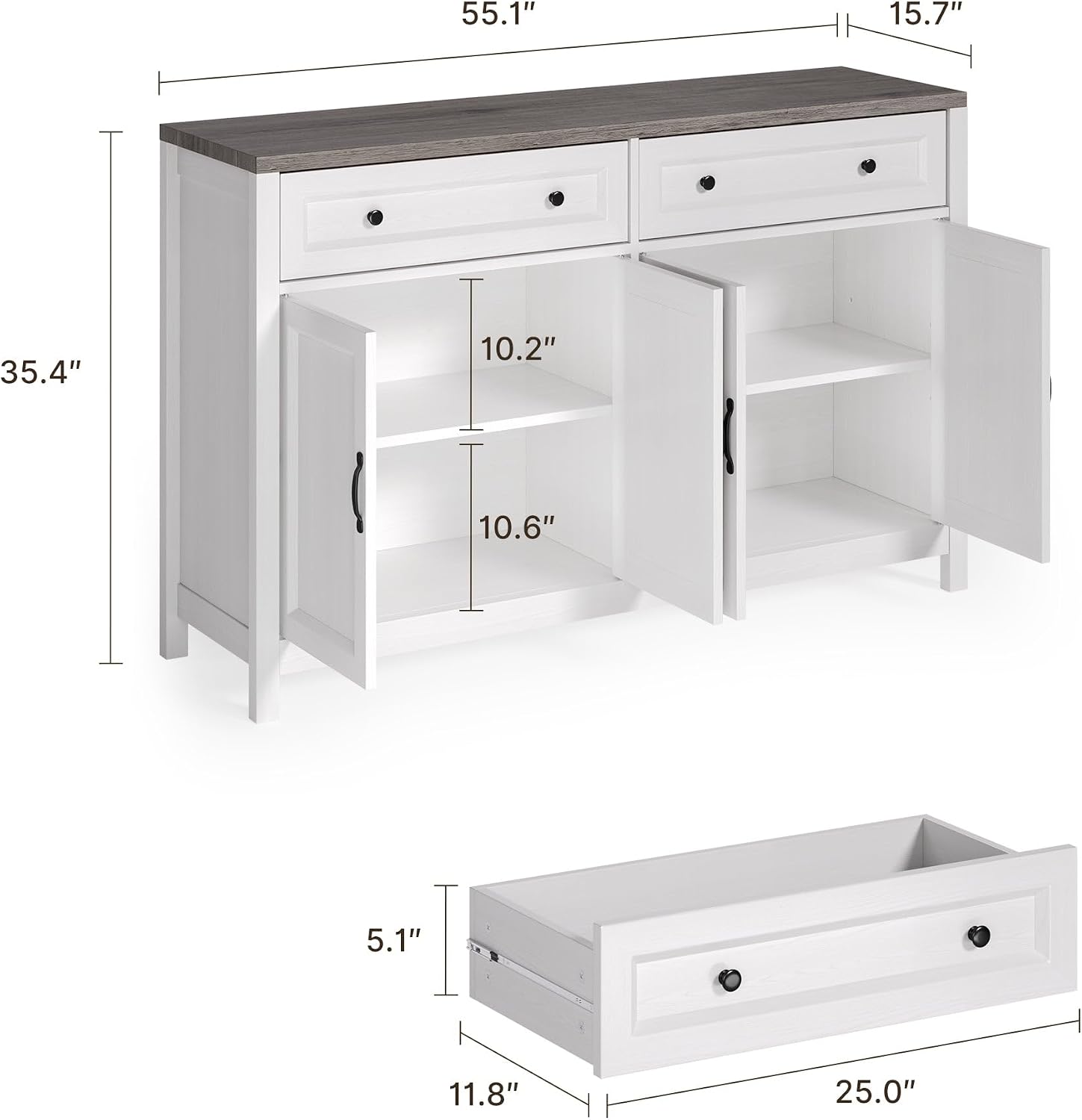White Rustic Brown Farmhouse Sideboard