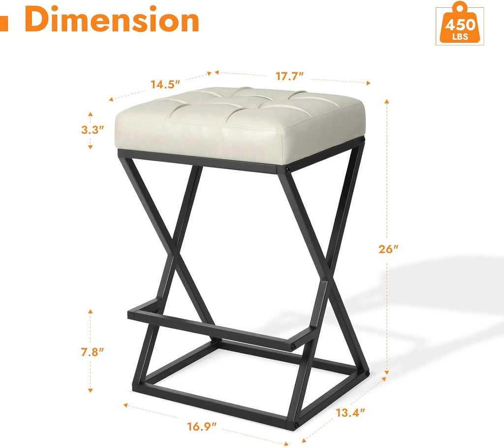 Cream White Backless Counter Stools Set of 2