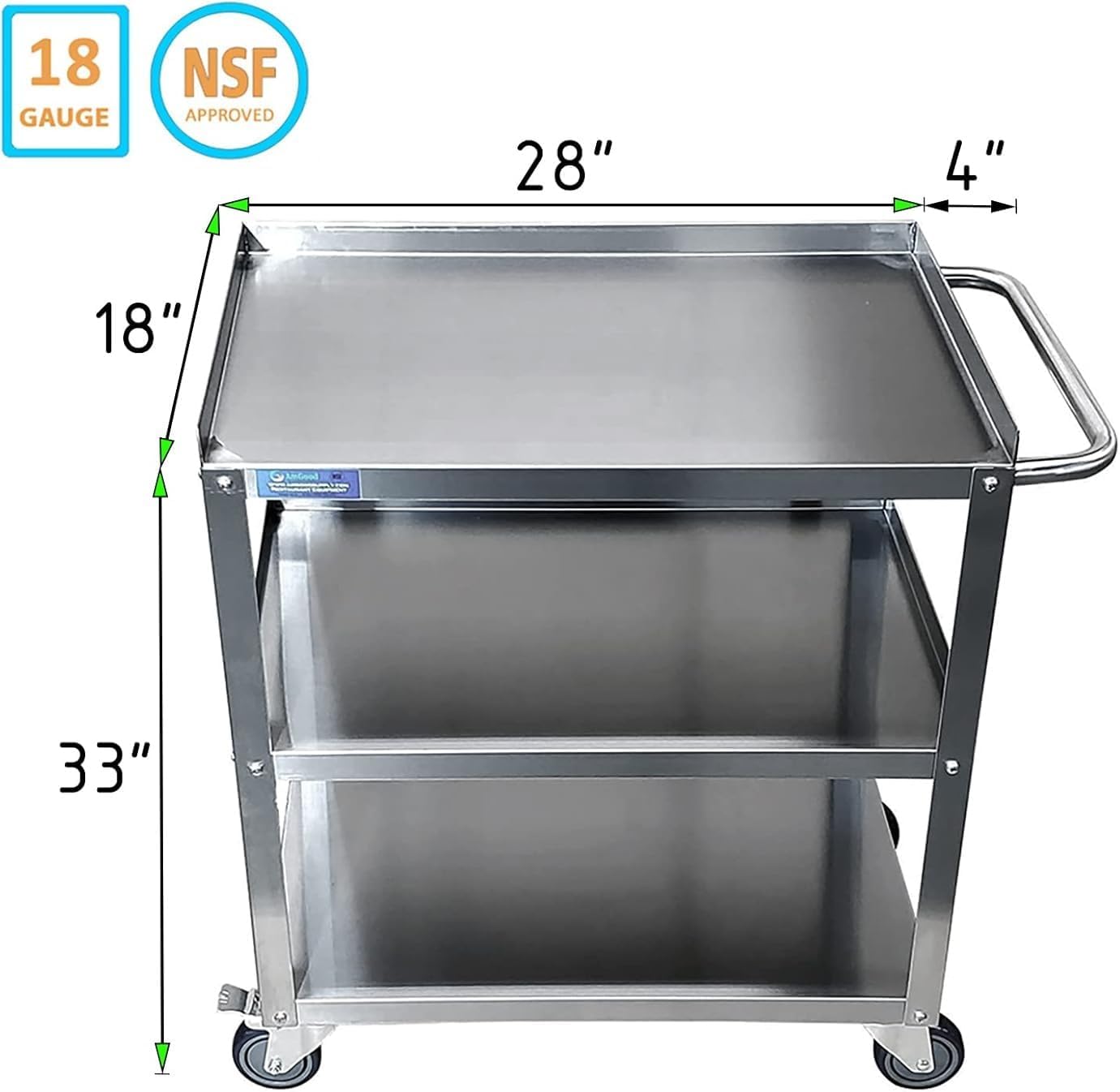 3-Tier Stainless Steel Rolling Cart
