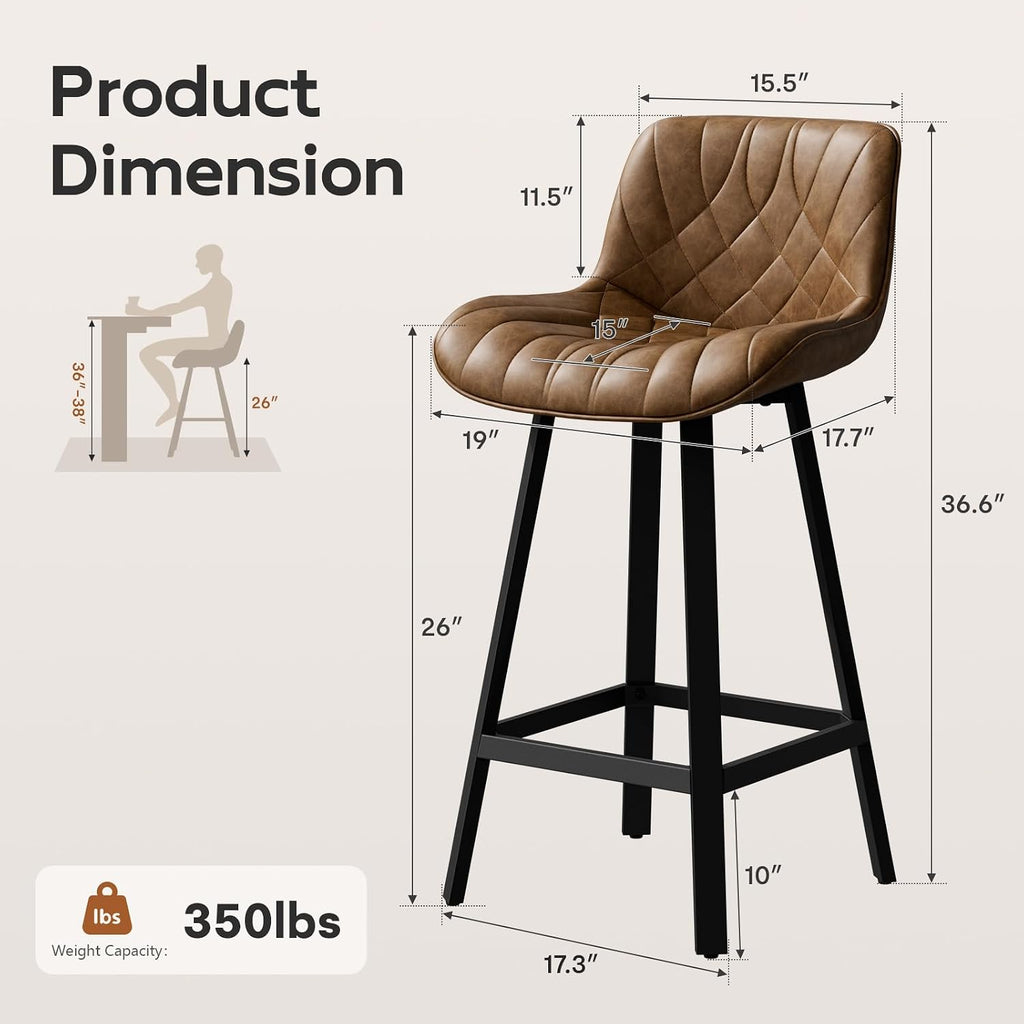 Brown Quilted Counter Stools Set of 2