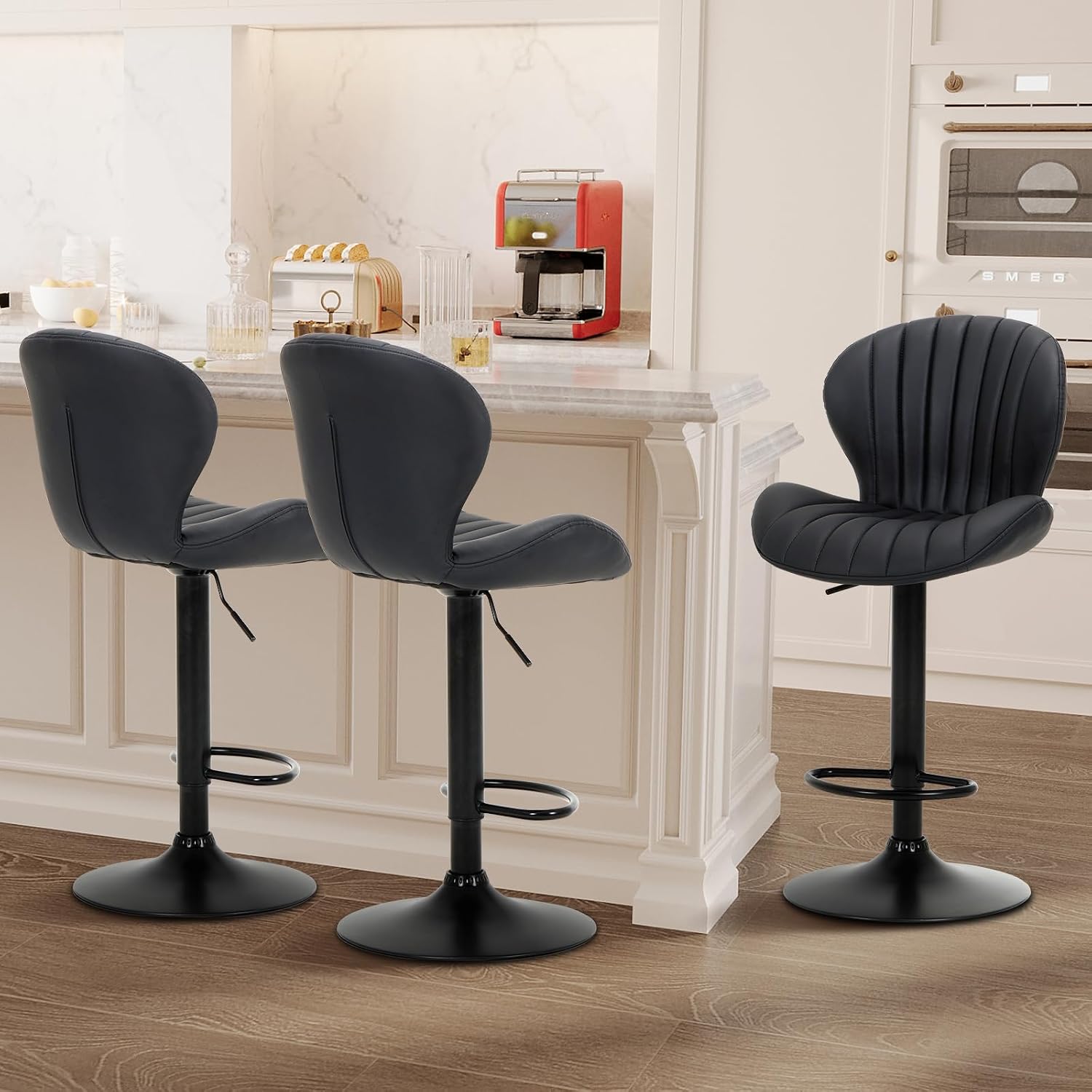 Black Adjustable Swivel Bar Stools Set of 3