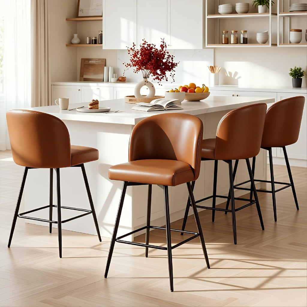 Walnut Brown Swivel Bar Stools Set of 4