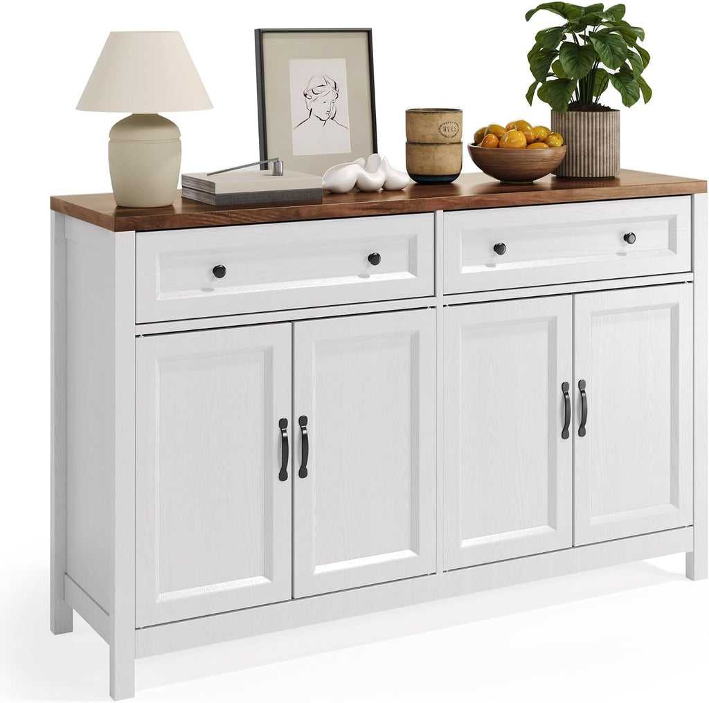 White Rustic Brown Farmhouse Sideboard