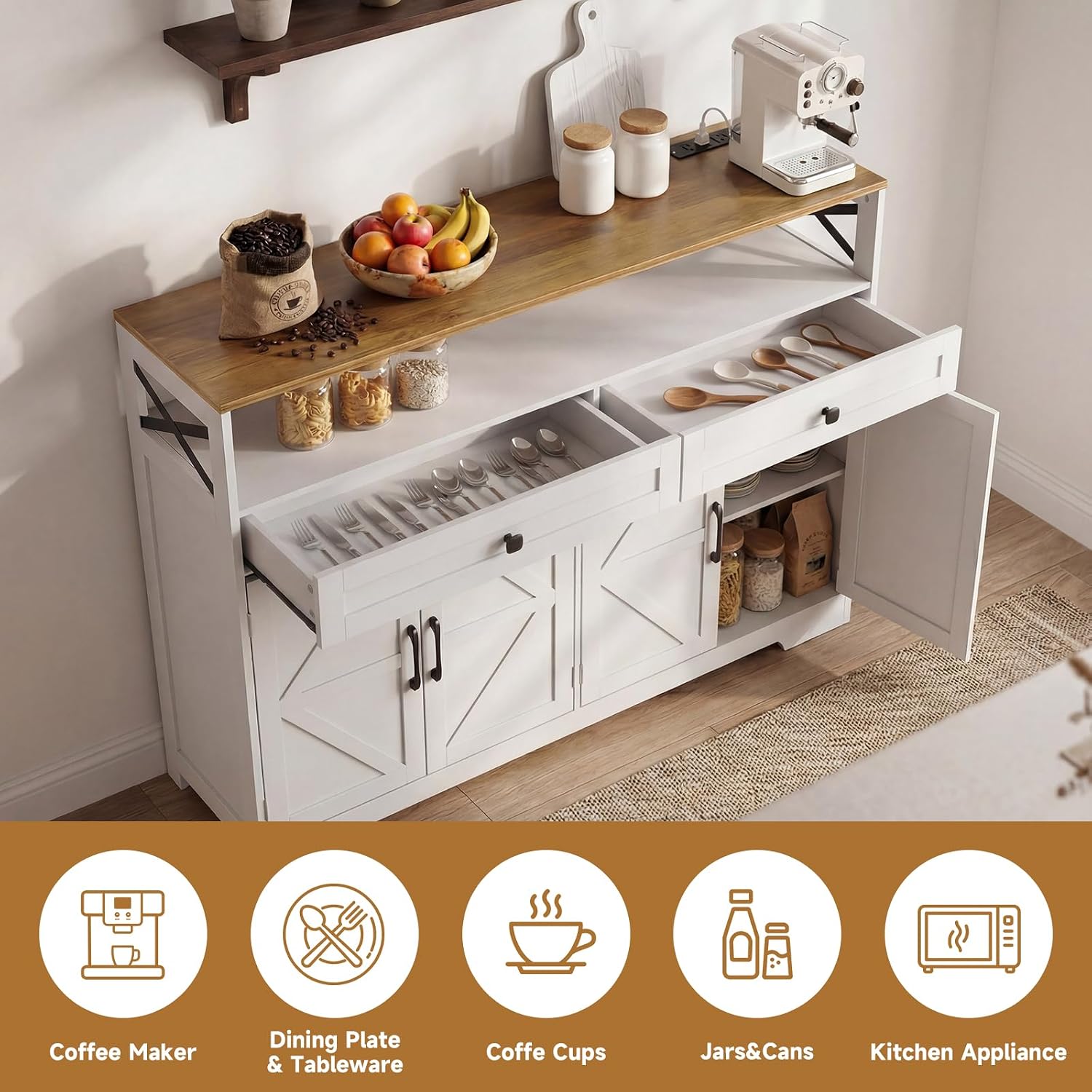 White Farmhouse Charging Station Sideboard