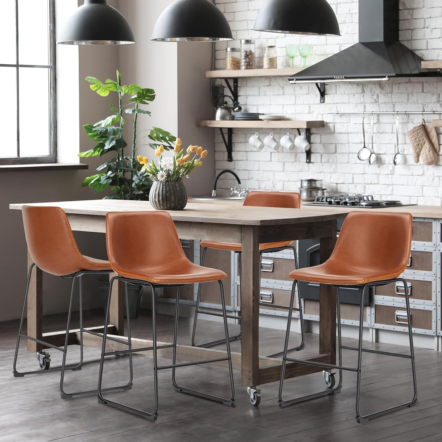 Brown Metal Leg Counter Stools Set of 4