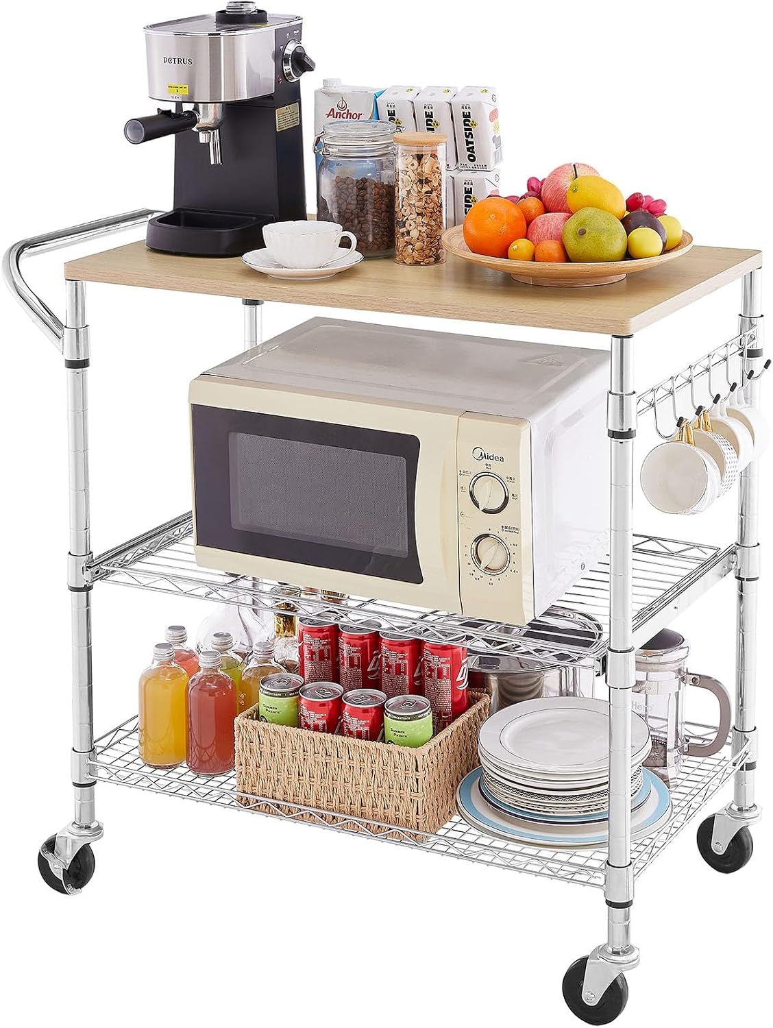 Wood Chrome Rolling Kitchen Cart