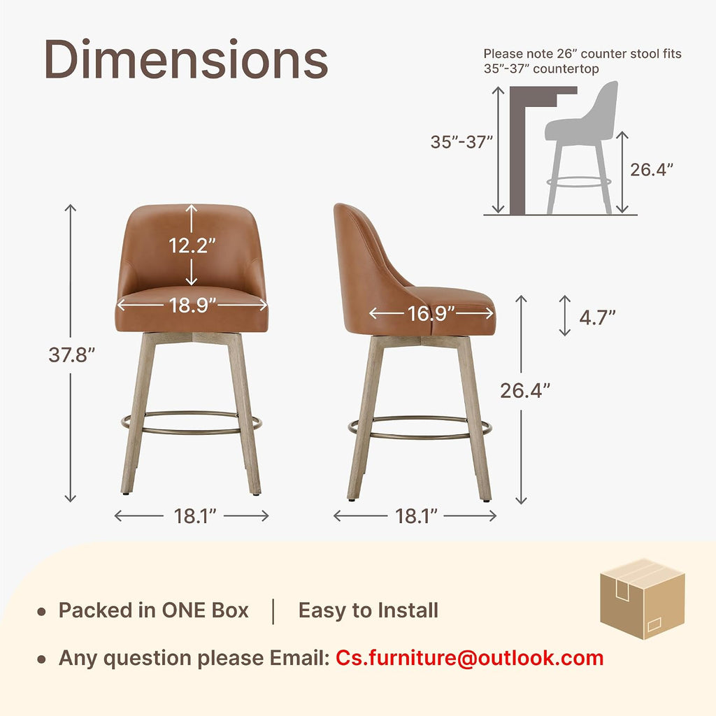 Brown Wood Leg Swivel Counter Stools Set of 2