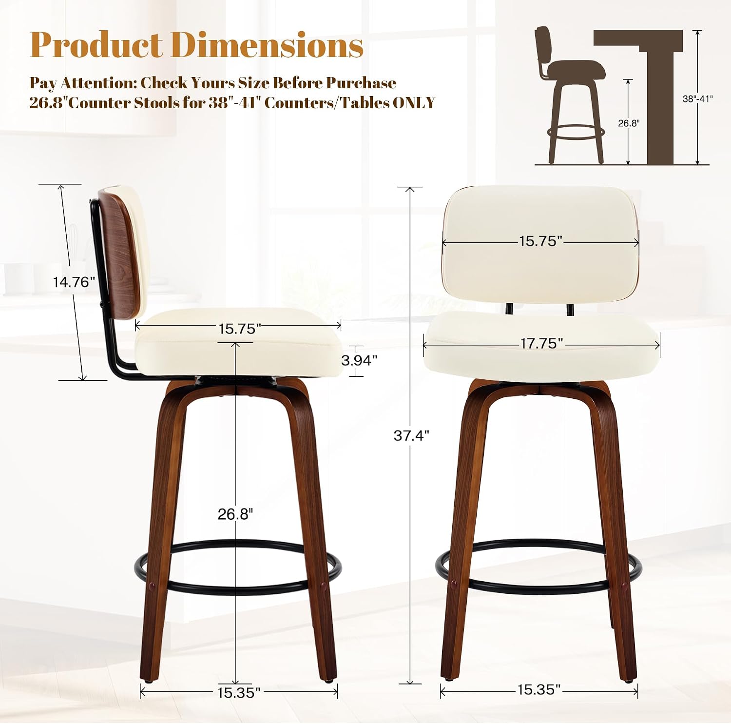 Cream White Bentwood Swivel Counter Stools Set of 2
