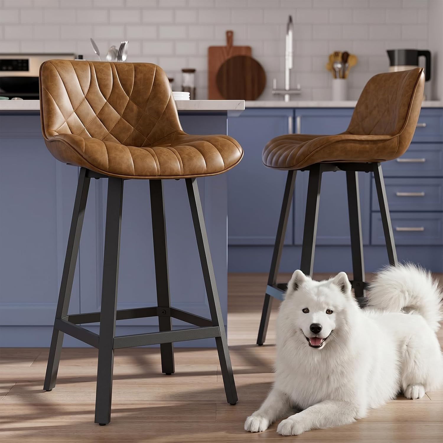 Brown Quilted Counter Stools Set of 2