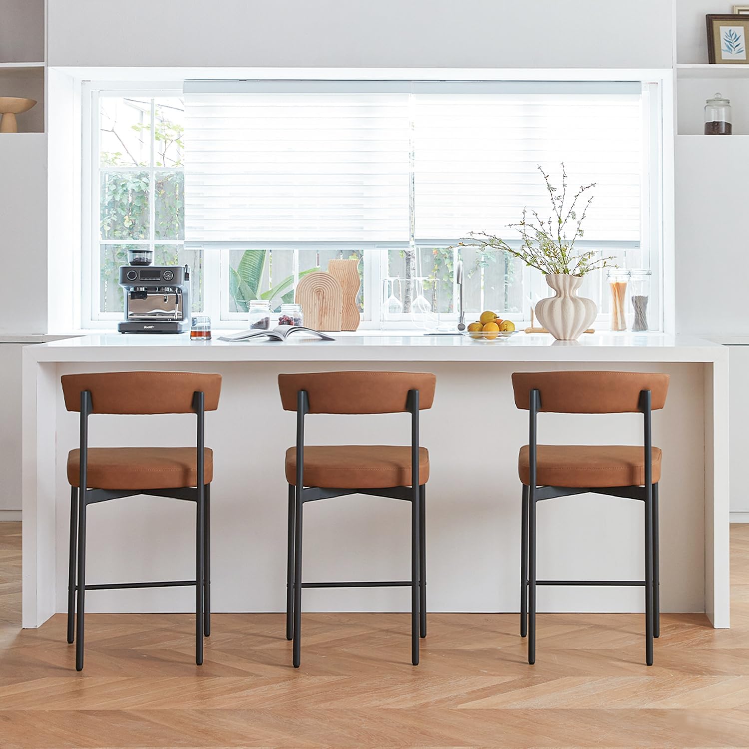 Brown Curved Back Counter Stools Set of 3