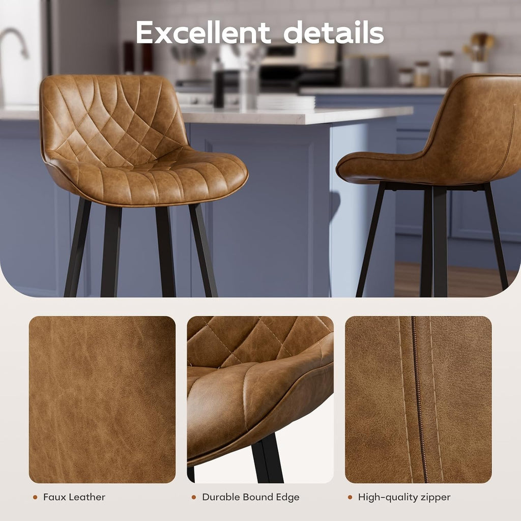 Brown Quilted Counter Stools Set of 2