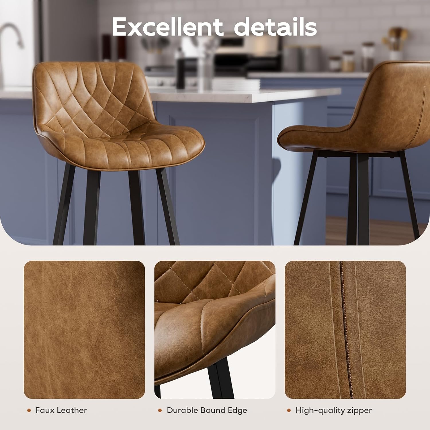 Brown Quilted Counter Stools Set of 2