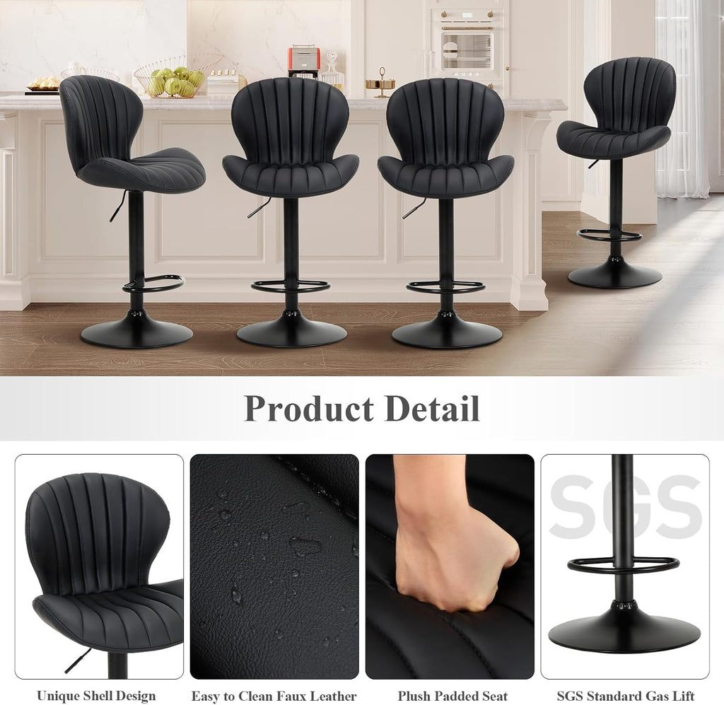 Black Adjustable Swivel Bar Stools Set of 3