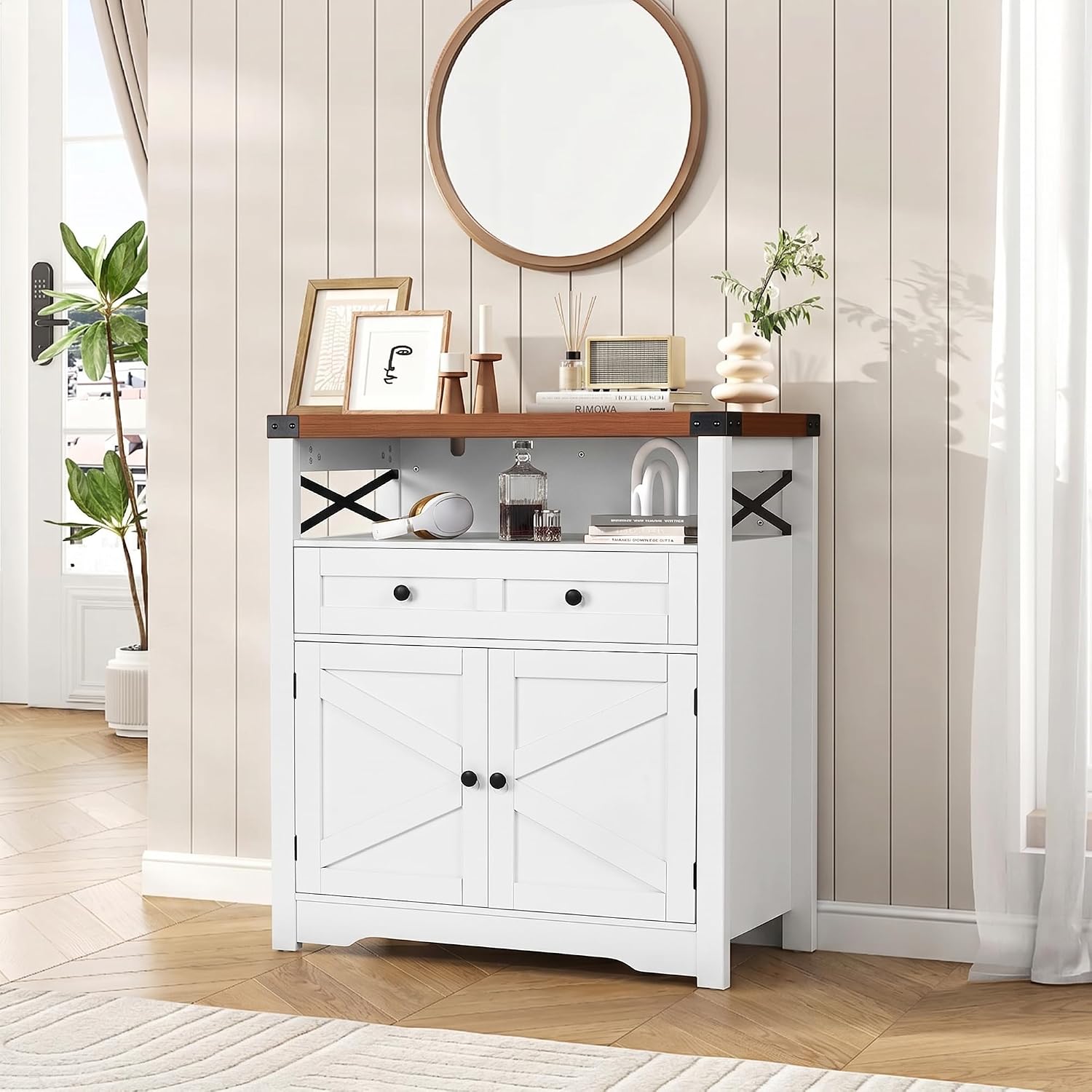White Barn Door Farmhouse Sideboard