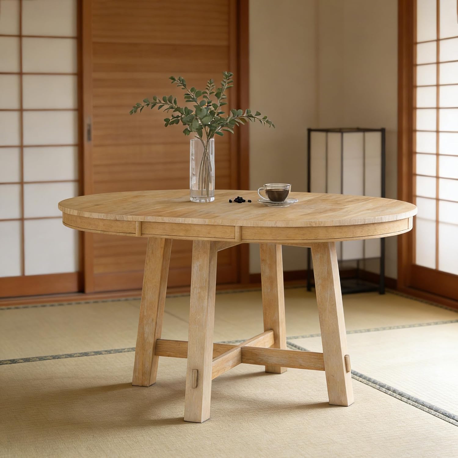 Natural Wash Farmhouse Oval Extendable Dining Table