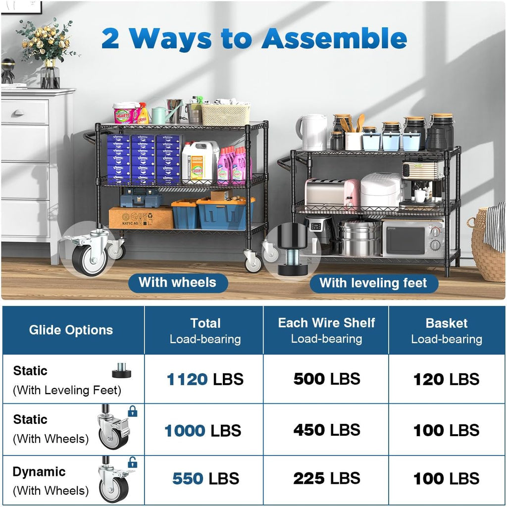 Black Heavy Duty Rolling Storage Cart