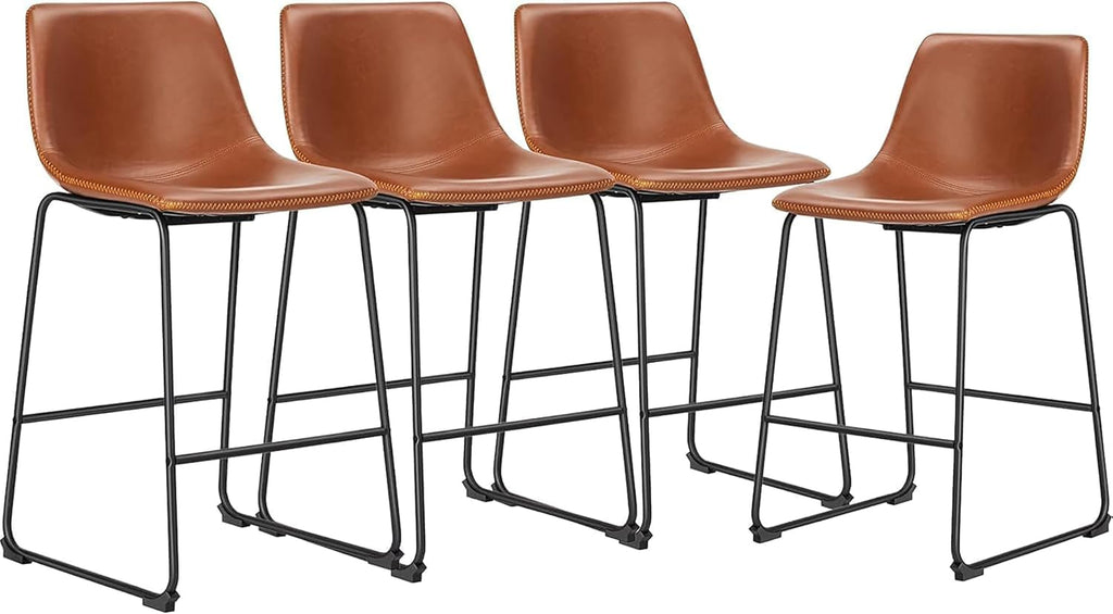 Brown Metal Leg Counter Stools Set of 4