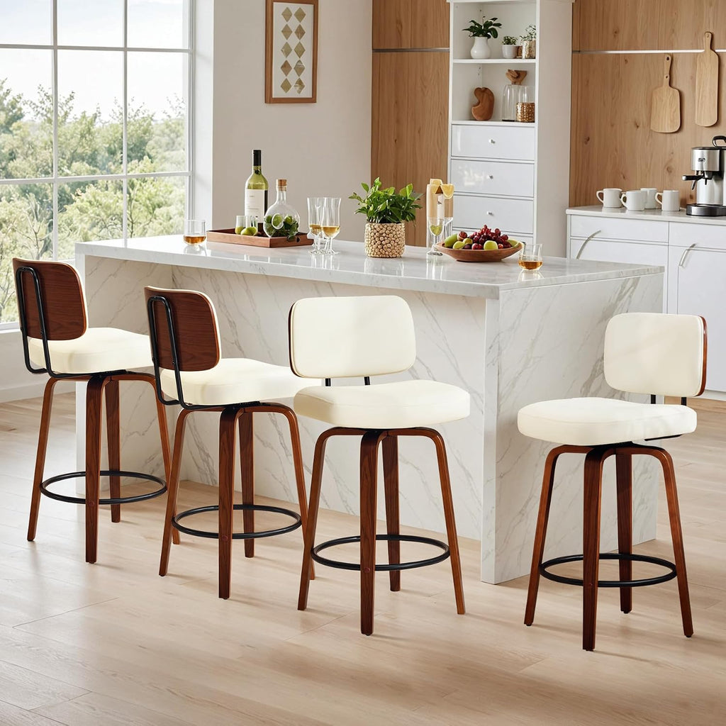 Cream White Bentwood Swivel Counter Stools Set of 2