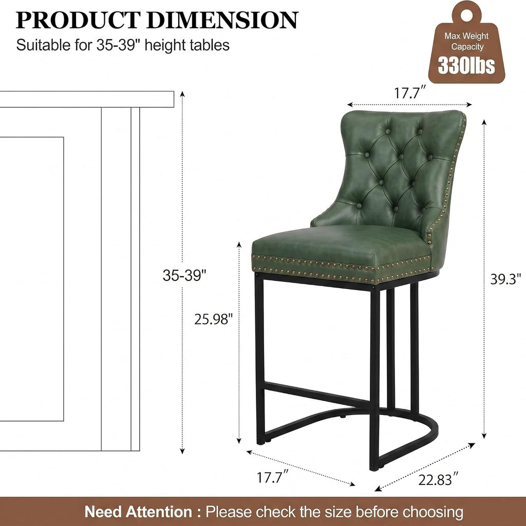 Green Metal Leg Counter Stools Set of 2