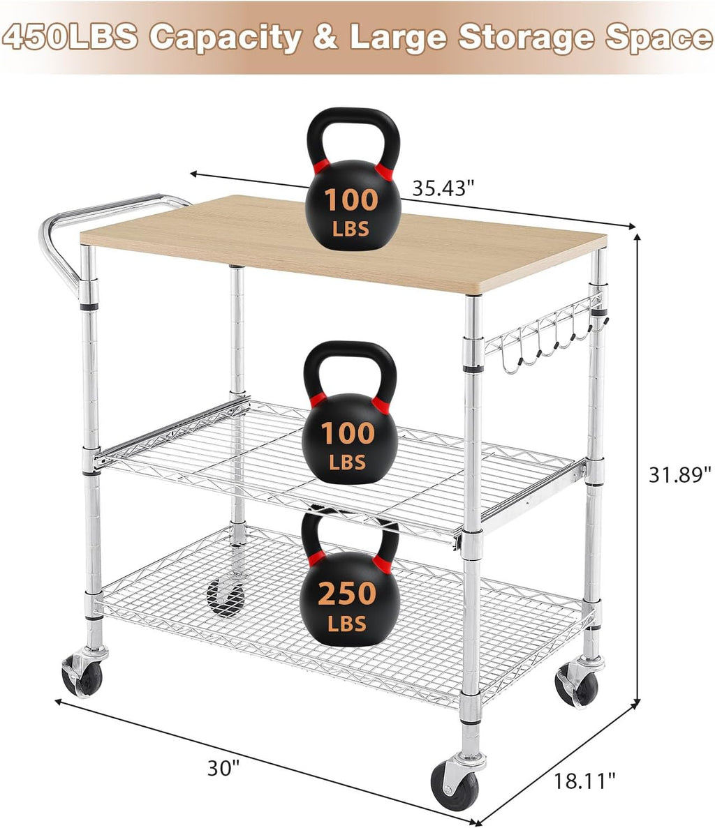 Wood Chrome Rolling Kitchen Cart