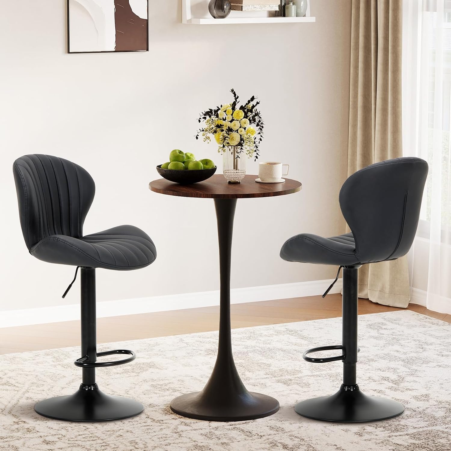 Black Adjustable Swivel Bar Stools Set of 3
