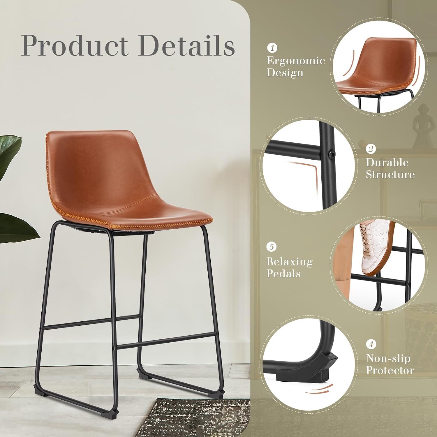 Brown Metal Leg Counter Stools Set of 4