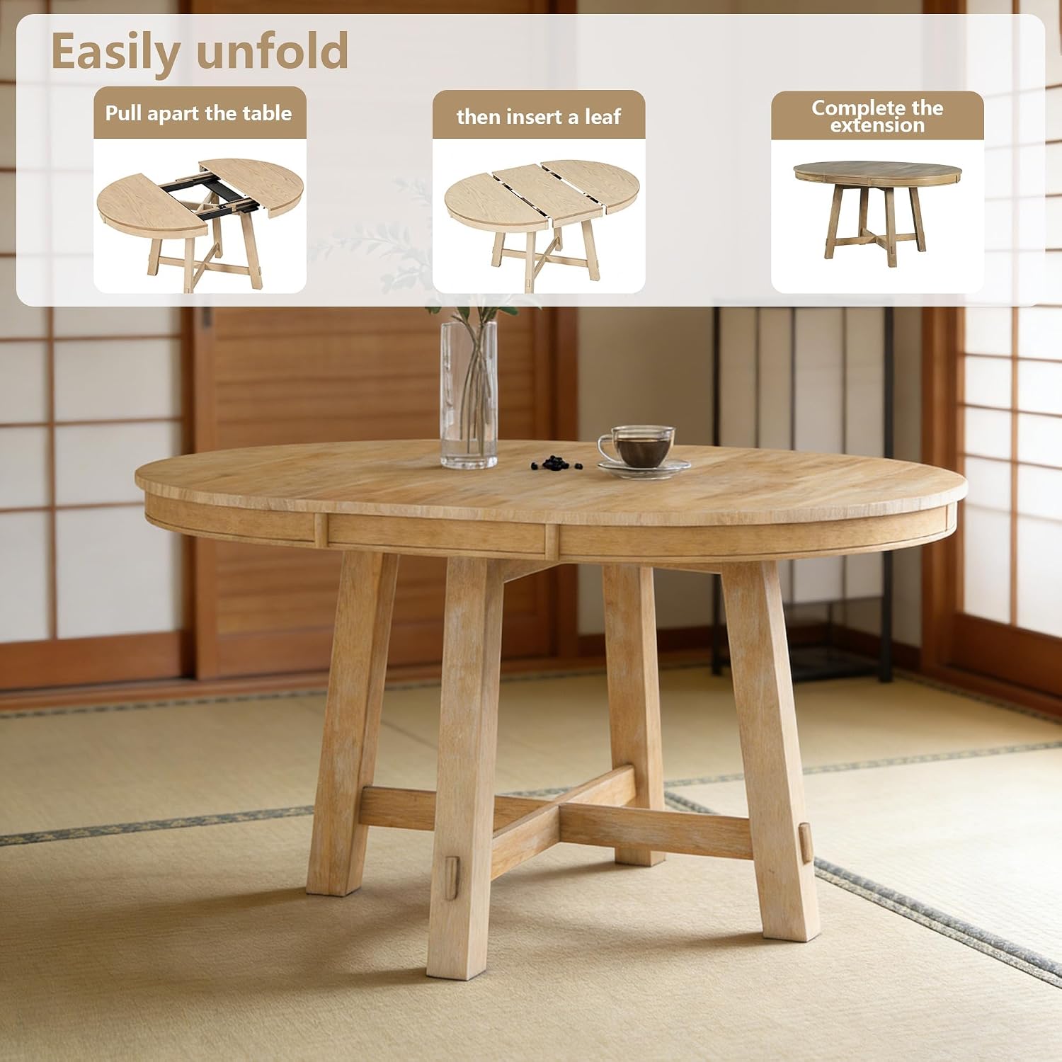 Natural Wash Farmhouse Oval Extendable Dining Table