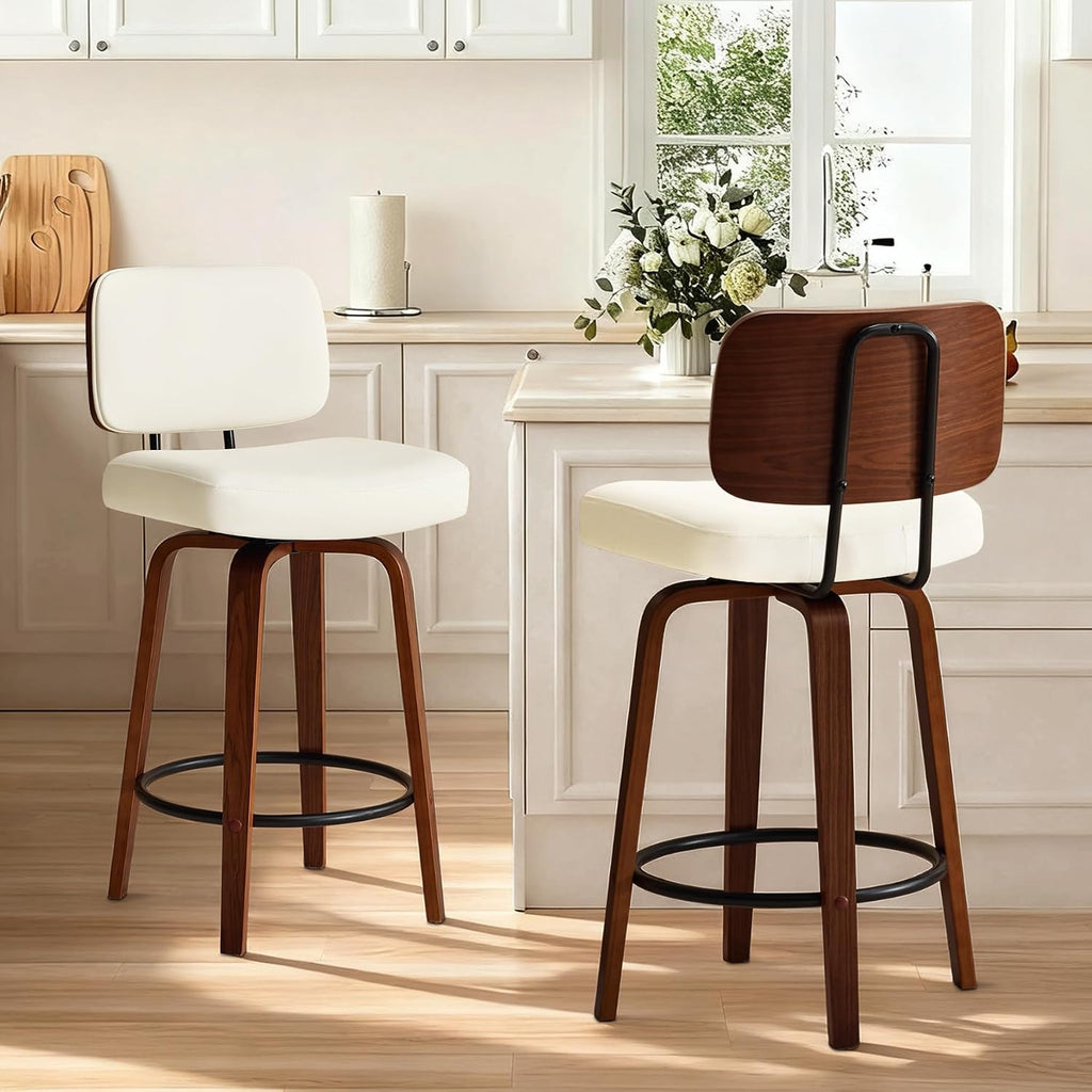 Cream White Bentwood Swivel Counter Stools Set of 2