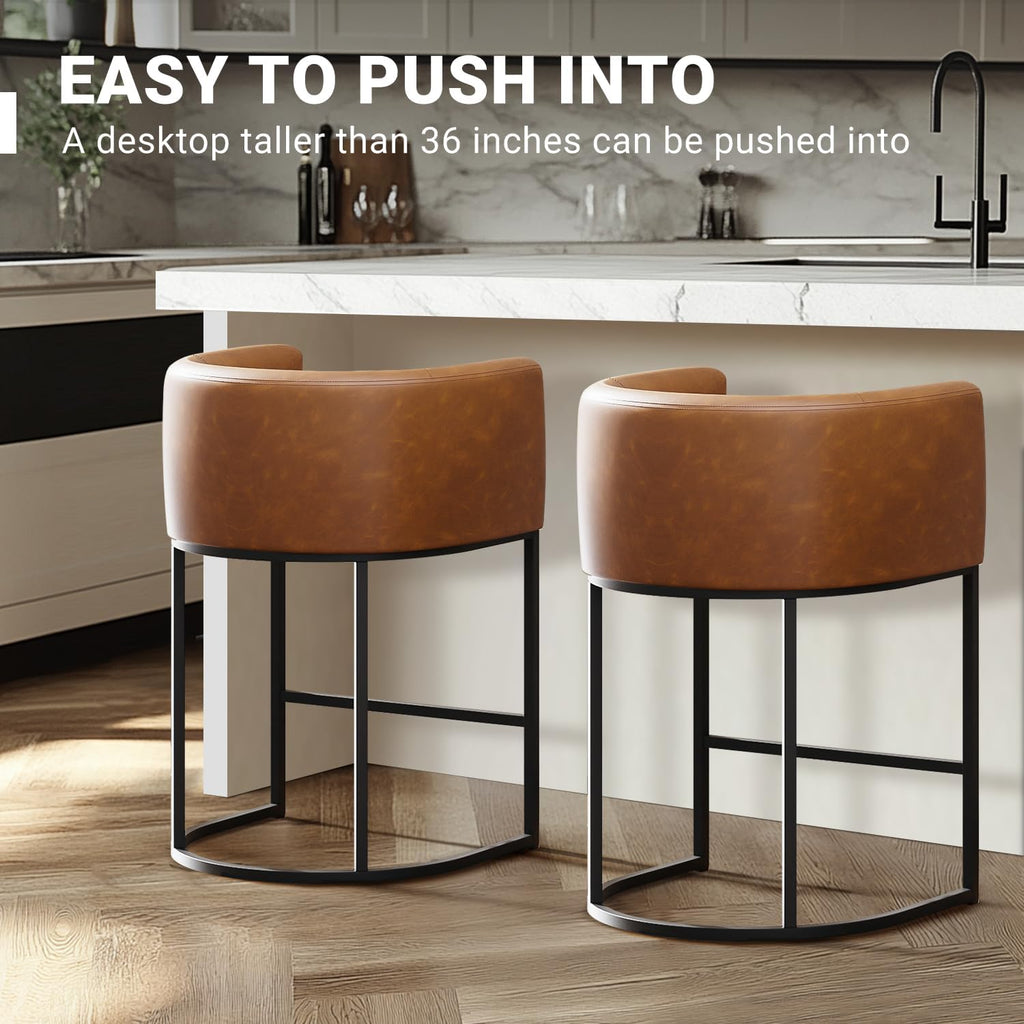 Walnut Brown Arm Barrel Counter Stools Set of 3
