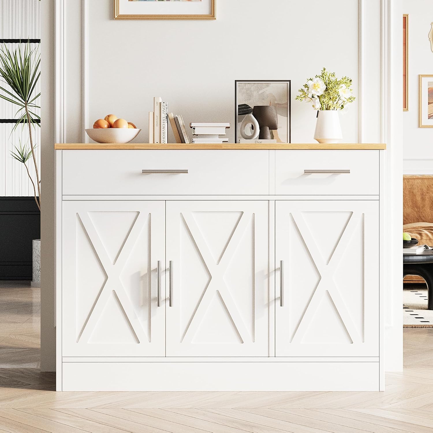 White Farmhouse Coffee Bar Cabinet