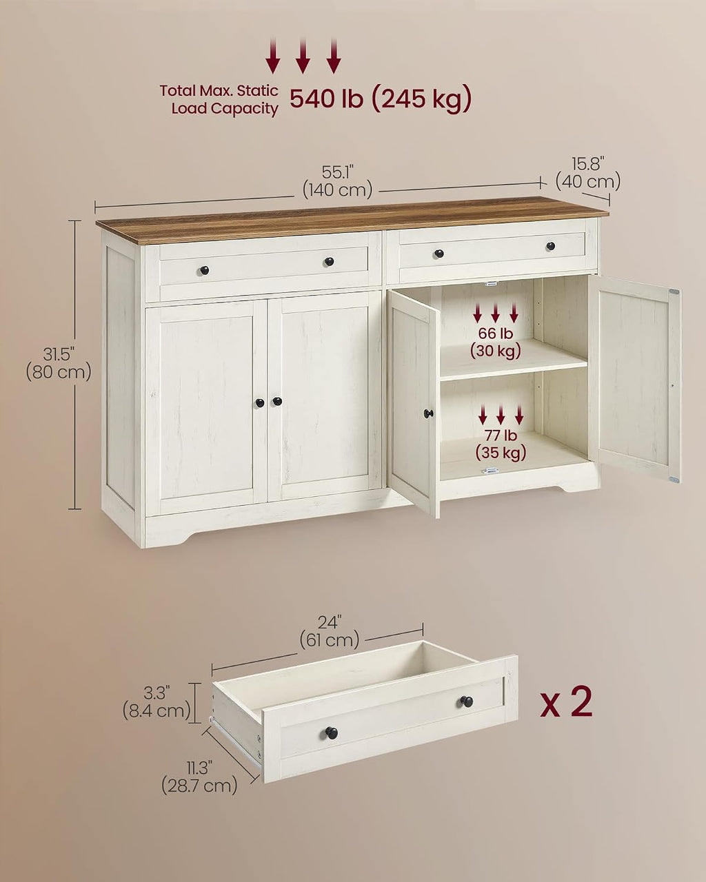 Rustic White Brown Farmhouse Buffet