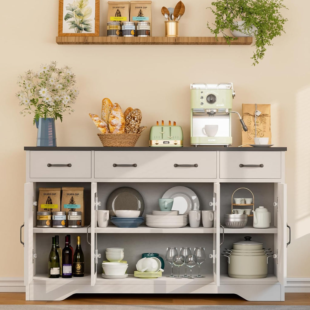 White Glass Door Farmhouse Sideboard