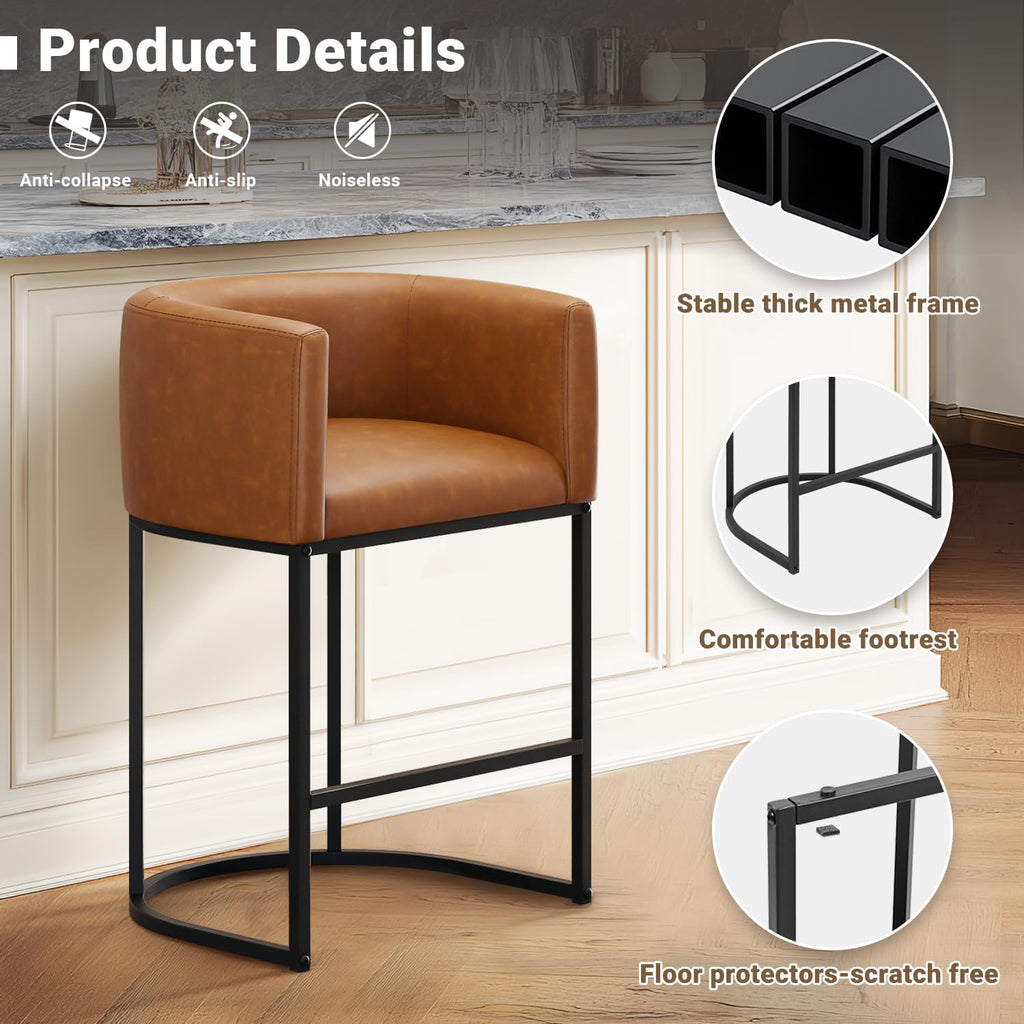 Walnut Brown Arm Barrel Counter Stools Set of 3
