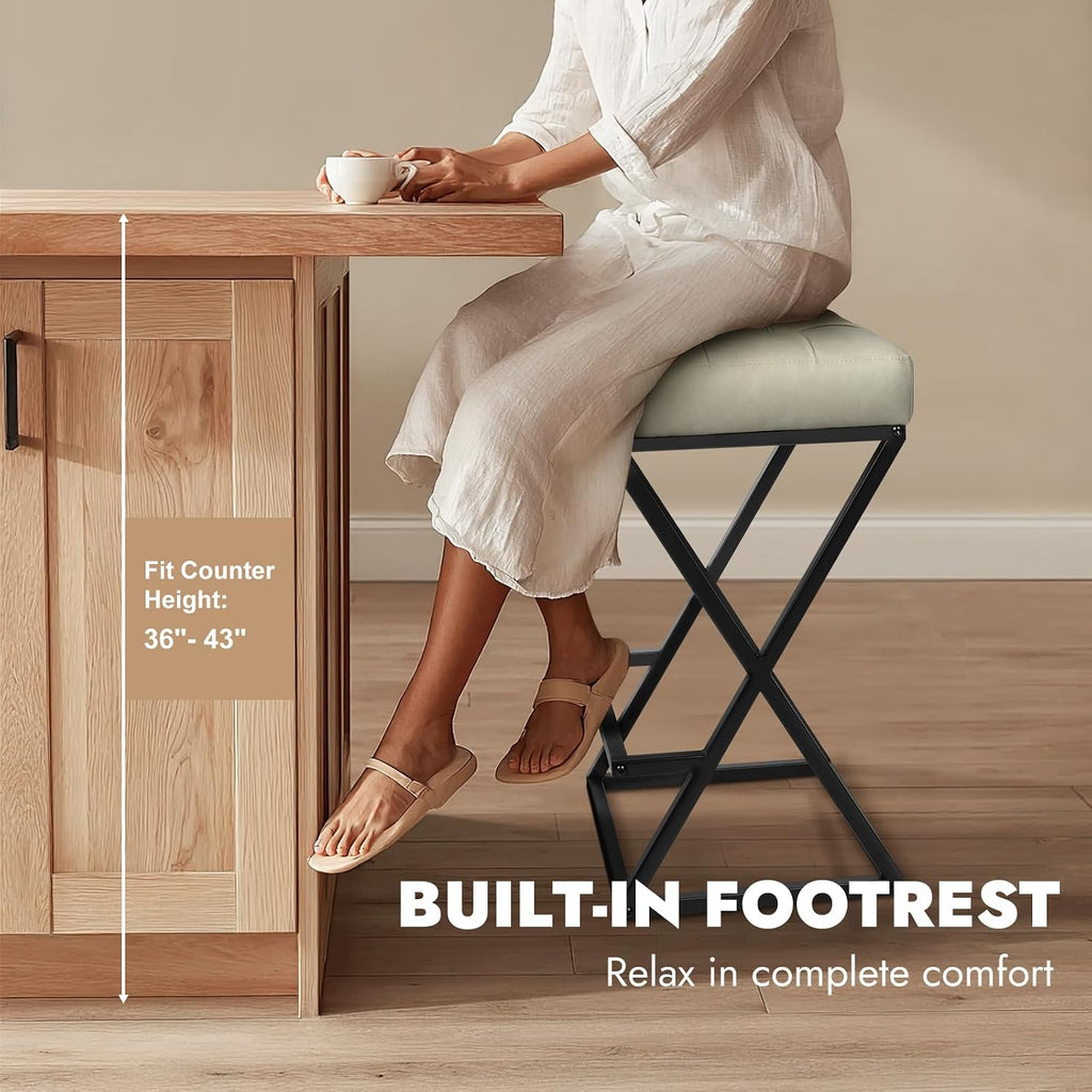 Cream White Backless Counter Stools Set of 2