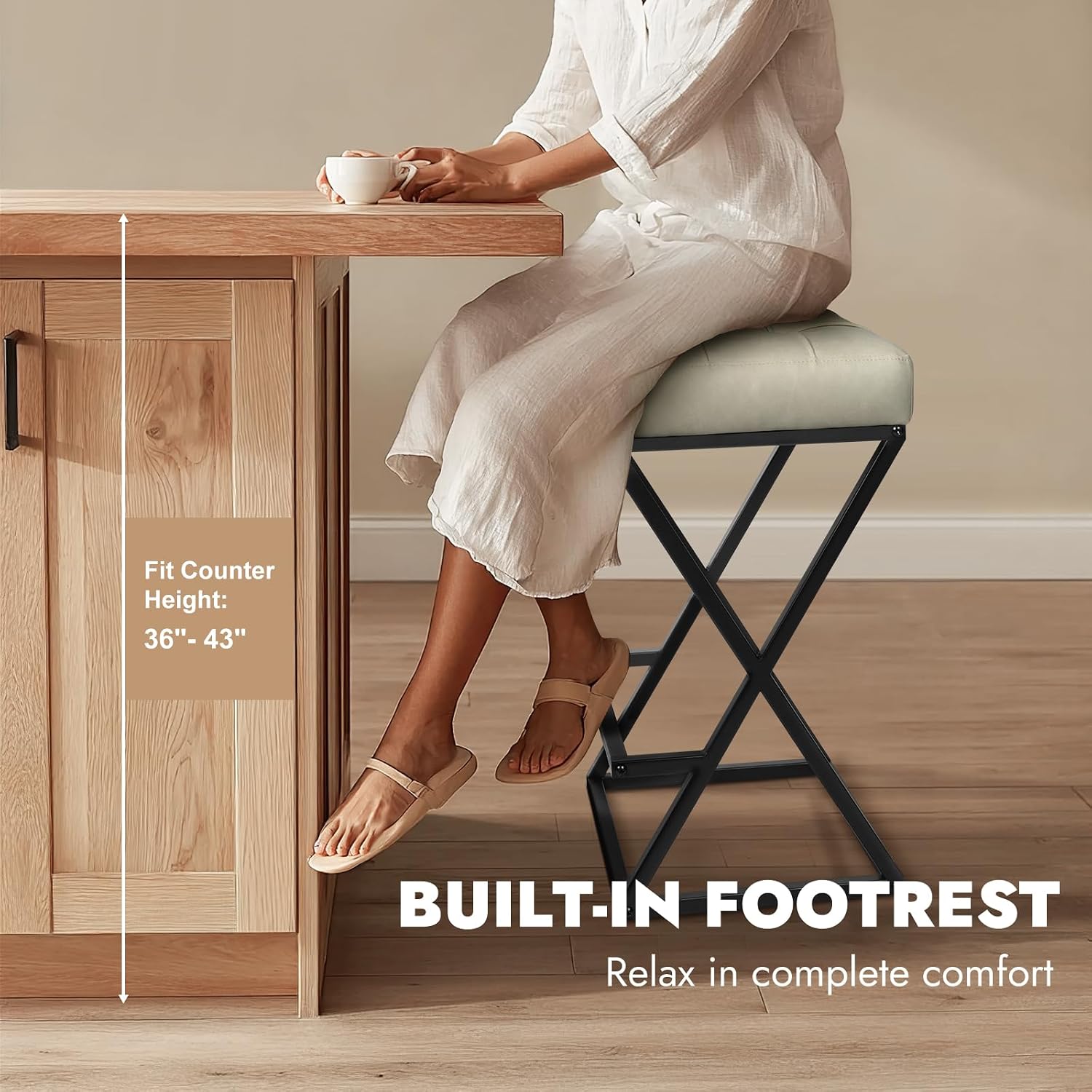 Cream White Backless Counter Stools Set of 2