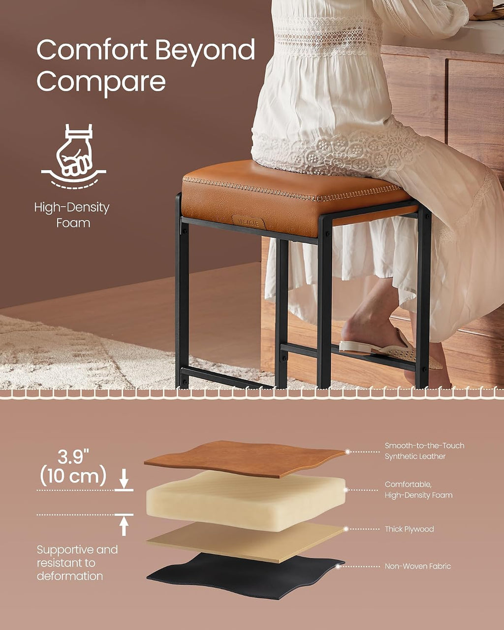 Caramel Brown Stitched Counter Stools Set of 2