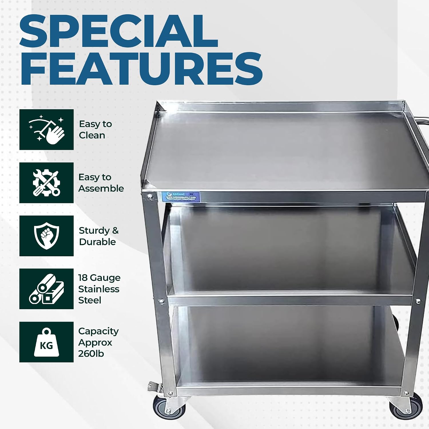 3-Tier Stainless Steel Rolling Cart